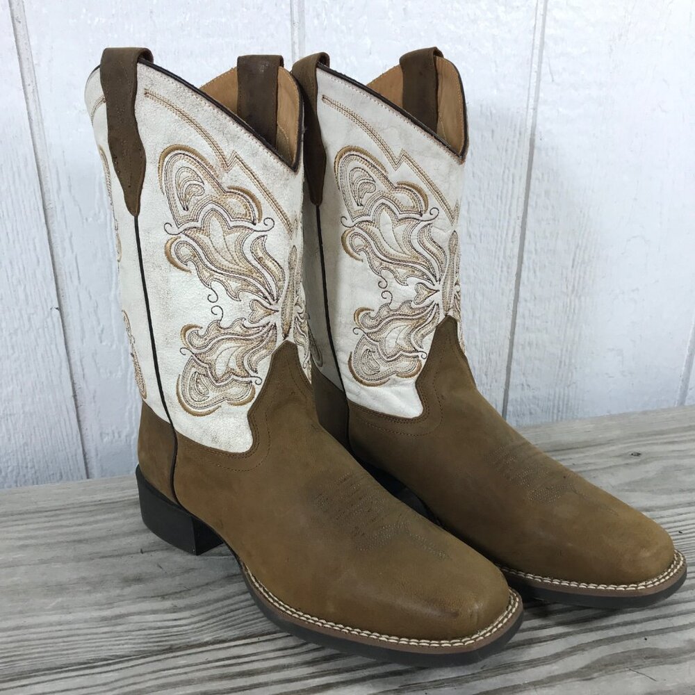 Shyanne Flynn Butterfly Womens Embroidered Cream Leather Boots 10 M BSWSP24P8